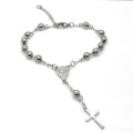 Joyería de crucifijo de cadena de perlas de oro personalizado Pulsera de rosario católico de cruz de Jesús